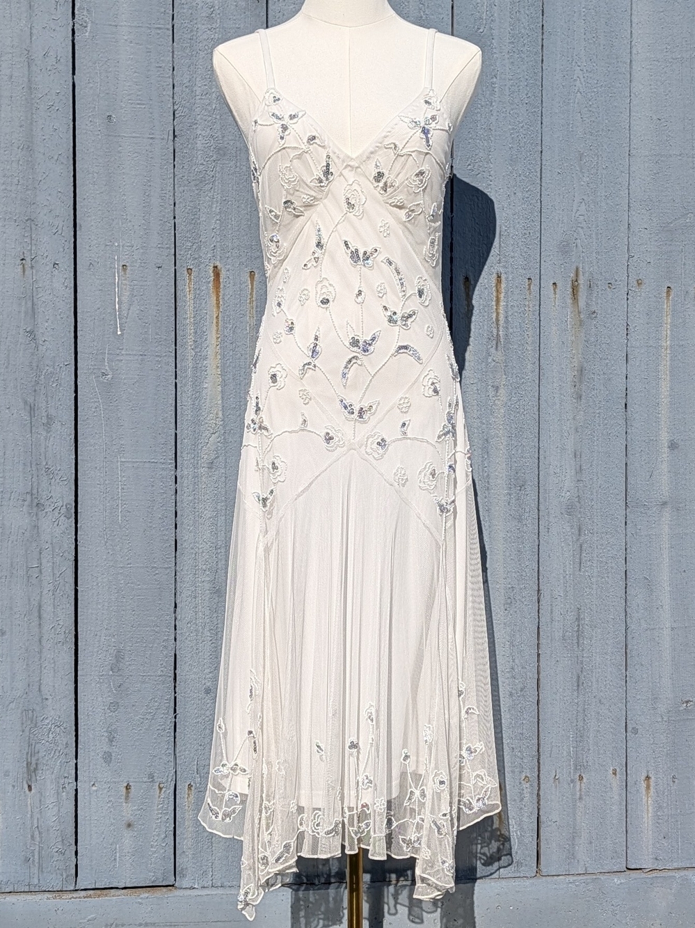 NWT Together Beaded Flapper Style Midi Dress White Sequin Fairycore Cocktail 6
